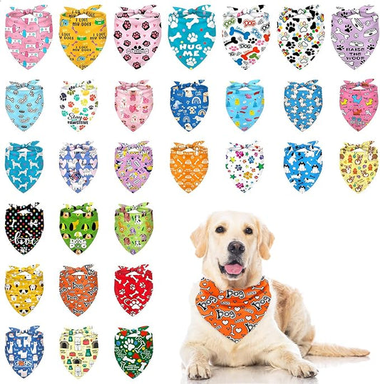 30 Pack Dog Bandanas Bulk – Dog Grooming Scarves, Assorted Colors Reversible Triangle Bibs for Small Medium Large Dogs – Washable Puppy Scarf Set for Pet Grooming, Daily Wear, Party