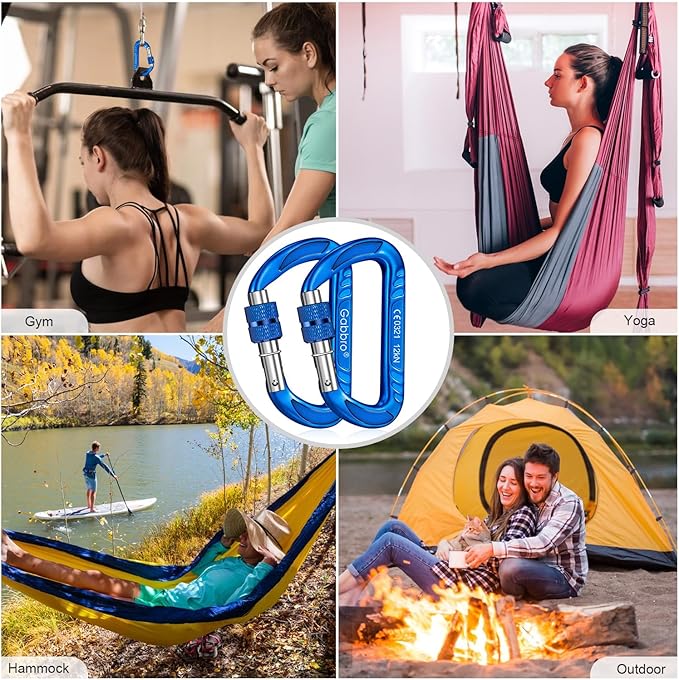 Gabbro Carabiner Clips Heavy Duty, | Wiregate Snap, Screw Locking, Aluminum, Lightweight Caribeener | for Hammock, Hiking, Camping, Water Bottle, Dog Leash Harness, Keychains