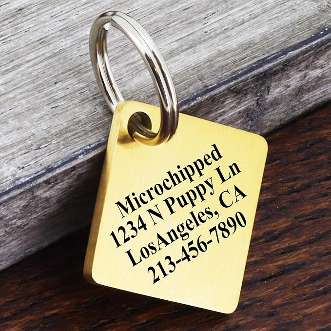 Ultra Joys Dog ID Tag, Custom Dog Tag Personalized Cat Tag, Pet ID Tag, Brushed Stainless Steel Diamond Dog Tag Gold Medium