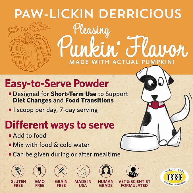 Pumpkin for Dogs with Probiotics, 7-Day Serving for Diet Changes & Upset Stomach, Smooth Move Probiotics for Dogs for Digestive Gut Health