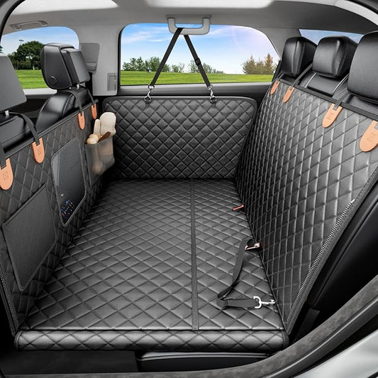 REEVAA Dog Car Seat Cover for Back Seat, Hard Bottom Dog Hammock, Pet Bed Extender for 2-4 Large/Medium Dogs, Ruff Waterproof Seat Protector, Rover Universal L Size for SUV Medium Truck, Black+Orange