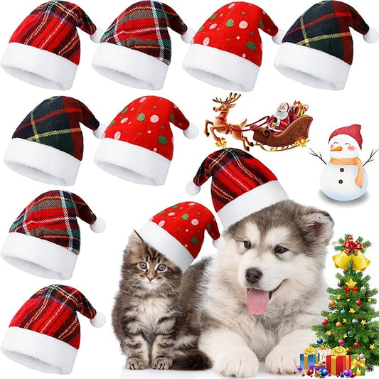 Svee 8 Pieces Christmas Santa Hats for Dog Cat with Adjustable Chin Strap Holiday Party Cute Costumes for Puppy Kitten Small Dogs and Cats Winter Party Dress up Props Supplies Gifts(Plaid)