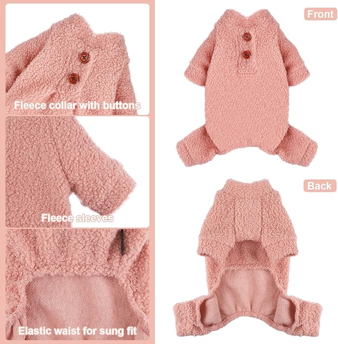 Dog Sweaters for Small Dogs Winter Dog Pajamas Sized Dogs Boy Girl Fleece Pet Clothes Puppy Outfit 4 Legs Jumpsuits for Chihuahua Yorkie Cat Apparel (Pink, X-Small)