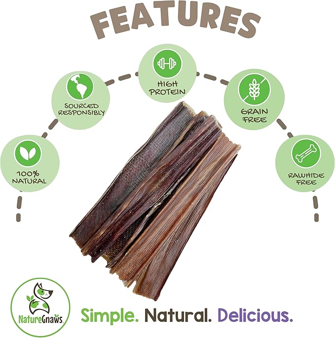 Nature Gnaws Beef Gullet Chews for Large Dogs 9-10" (50 Count) - Natural Beef Jerky Stick Dog Chew Treats - Rawhide Free