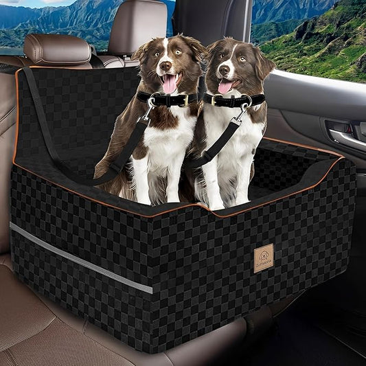 Large Dog Car Seat for Back Seat – Removable Dog Booster Seat & Washable Pet Car Seat for Medium & 2 Small Dogs up to 60lbs – Safety Straps & Storage Pocket – Travel & Home Use (Black)