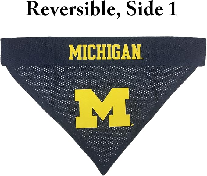 Pets First Collegiate Pet Accessories, Reversible Bandana, Michigan Wolverines, Large/X-Large,Black/White