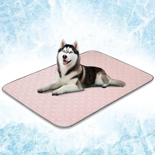 PetAmi Waterproof Cooling Mat for Dog, Premium Pet Cooling Blanket for Bed Crate, Anti Slip Indoor Dog Cool Pad for Sleeping, Q-MAX Large Sofa Couch Cover Mat for Cat, Pink, 60x80