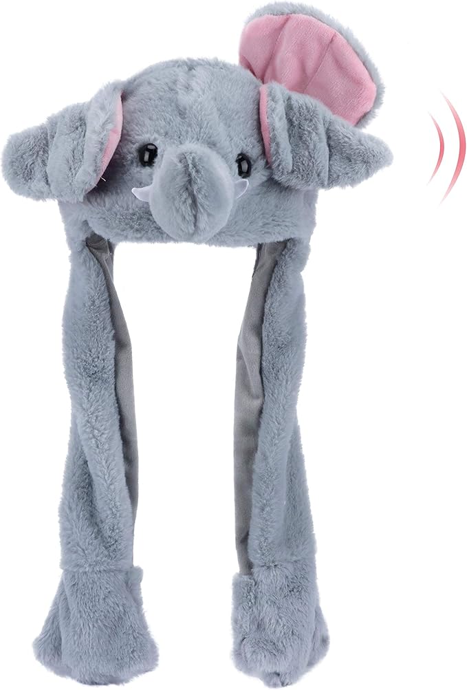 Animal Hat with Ears Moving Jumping Pop Up Beating Hat Plush Holiday Cosplay Dress Up Funny Gift for Kids