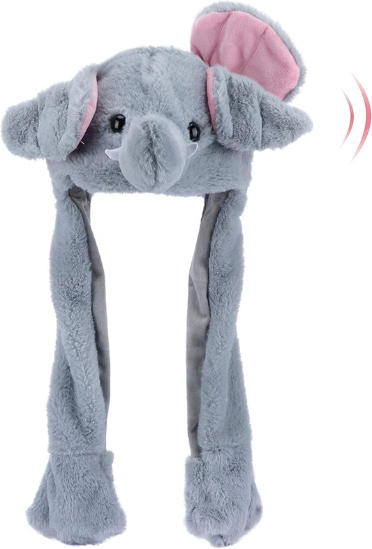 Animal Hat with Ears Moving Jumping Pop Up Beating Hat Plush Holiday Cosplay Dress Up Funny Gift for Kids
