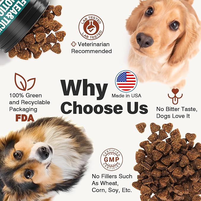 Dog Flea and Tick Treatment Chewable Probiotics Chewables for Dogs Probiotic Digestive Gut Health Natural Flea and Tick Prevention Chews Pet Probiotics for Dogs Chewable Chews Puppy Probiotic 2 in 1