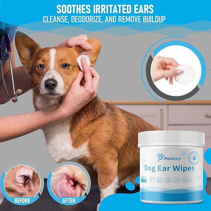 Dog Ear Wipes for Dog Yeast Wax Itch and Odor | Unscented Dog Ear Cleaner for Dogs | Natural Cleaning Puppy Ear Wipes | Soothing Ear Wipes for Pets Cat | Natural Ingredients | 120 XL Pcs