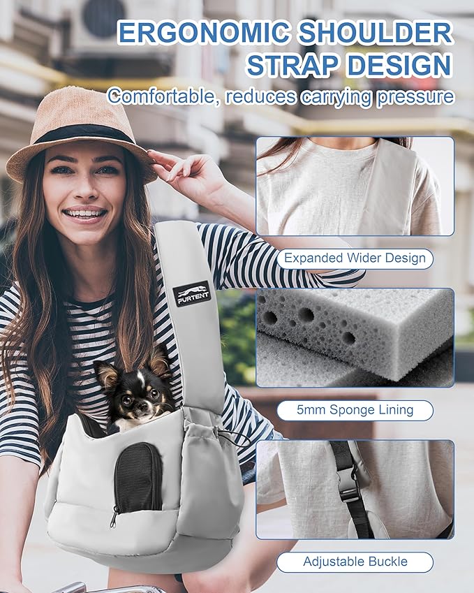 Dog Carrier Sling for Small Dogs & Cats Hand-Free Puppy Sling Purses with Storage Bag and Adjustable Shoulder Strap, Pet Sling Carrier Up to 8.8 Lbs (Grey)