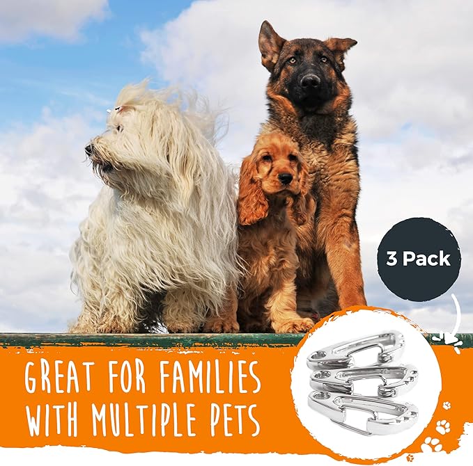 Mighty Paw Dog Tag Carabiner Clips - 3 Pack Strong Dog Clip - Weather Resistant & Easy to Clean Quick ID Holders - Easy Switch Pet Tags - Attach Keys or Poop Bag Holders - for All Size Collars