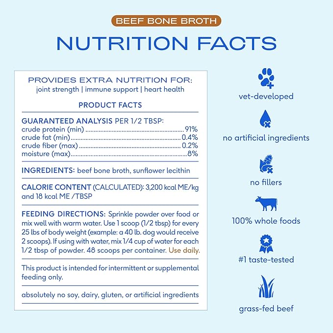 Native Pet Bone Broth for Dogs and Cats - Made with Real Beef Bone Broth, Dog Food Toppers for Picky Eaters - Provides Extra Hydration & Nutrition for Joint Strength, Immunity & Heart Health-96 Scoops