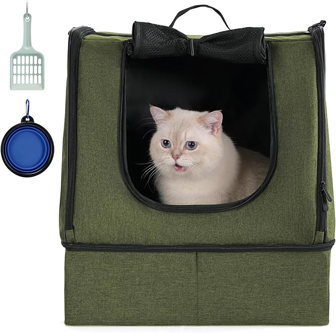 apollo walker Portable Cat Travel Litter Box with Zipped Waterproof Bag,No Collapse with Hard Base Insert at Bottom, No Leakage, No Smell, Easy to Carry, Easy to Use in Hotels