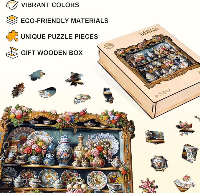 KAAYEE Wooden Puzzles for Adults, Porcelain Treasures Jigsaw Puzzles, 190 Piece Unique Shape Puzzle, Creative Gifts for Adults/Friends/Family, Family Game，Wall Decor(10.6 * 10.6in)