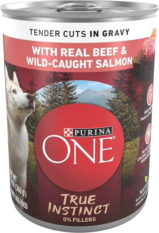 Purina ONE High Protein Wet Dog Food True Instinct Tender Cuts in Dog Food Gravy With Real Beef and Wild-Caught Salmon - (Pack of 12) 13 oz. Cans