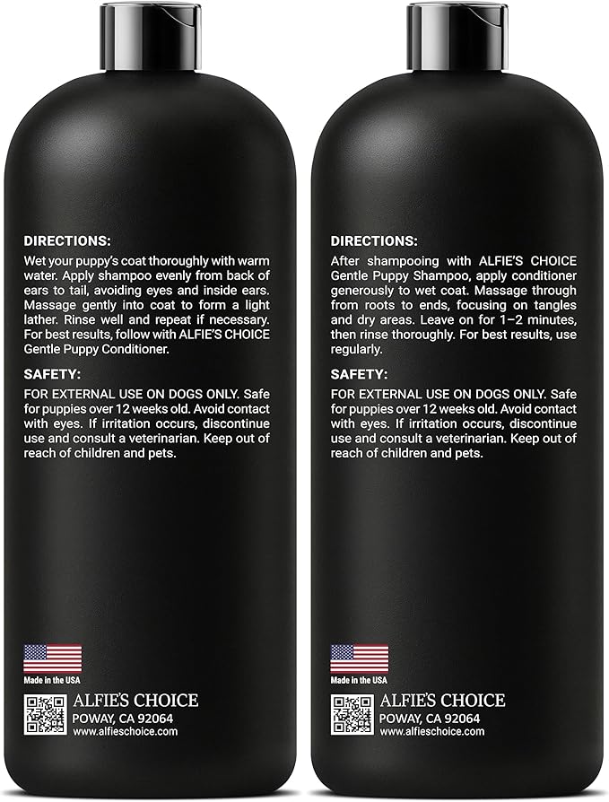 Gentle Puppy Dog Shampoo and Conditioner Set – Moisturizing Pet Grooming Wash for Sensitive & Itchy Skin – Lavender & Biotin Formula – Safe for Puppies & All Breeds, 16 fl oz Each by ALFIE'S CHOICE