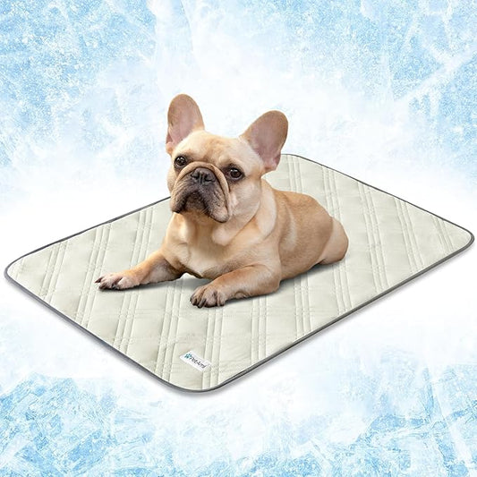 PetAmi Waterproof Cooling Mat for Dog, Premium Pet Cooling Blanket for Bed Crate, Anti Slip Indoor Dog Cool Pad for Sleeping, Q-MAX Small Medium Sofa Couch Cover Mat for Cat, Beige, 29x40