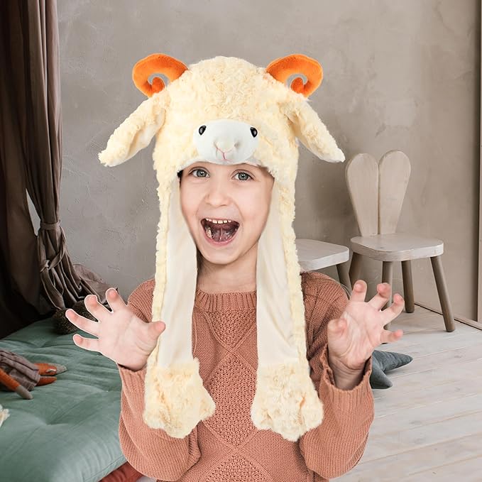 Animal Hat with Ears Moving Jumping Pop Up Beating Hat Plush Holiday Cosplay Dress Up Funny Gift for Kids