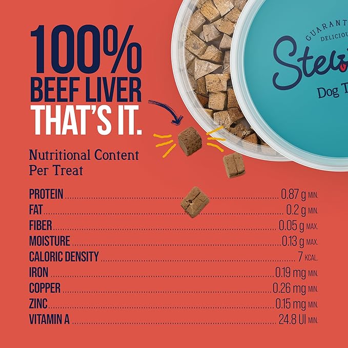 Stewart Beef Liver Dog Treats, 12 oz, ~270 Pieces, Freeze Dried Raw, Single Ingredient, 50% Protein Training Treats or Meal Topper in a Resealable Tub, Grain Free, Gluten Free