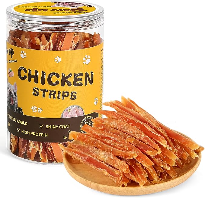 PAWUP Chicken Jerky Strips Dog Treats, Training Treats for Dogs w/Taurine, Low Fat, Natural Chicken Jerky Cuts, 12.5 oz