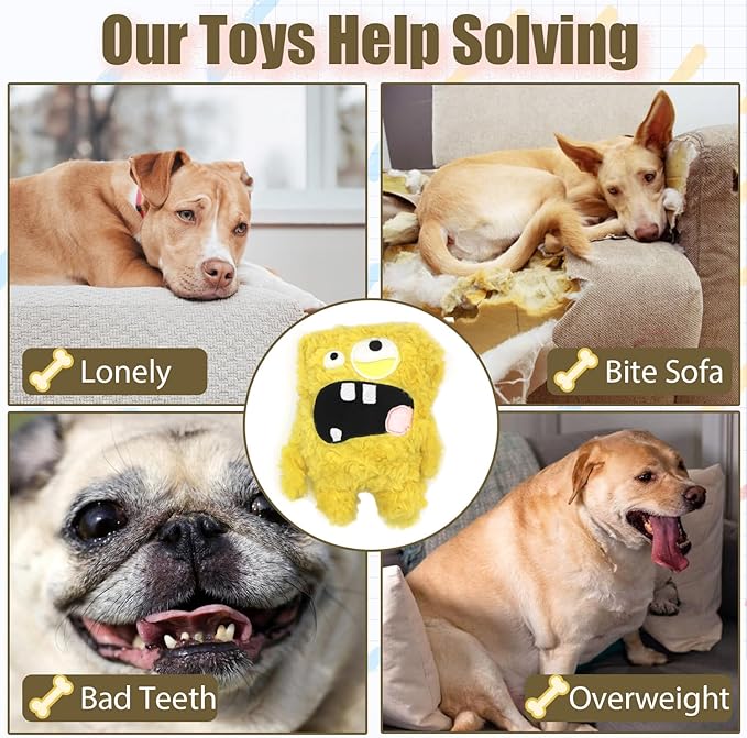 Squeaky Dog Toy, Plush Stuffed Dog Toy Keep Them Busy Tug of War Dog Chew Toy for Small Medium Large Dogs (Yellow)