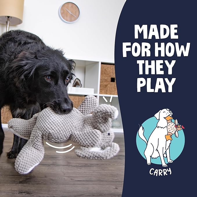 goDog Checkers Elephant Tough Plush Toy with Chew Guard Technology, Durable Checkered Fabric & Squeaker for Active Play, Gray, Large