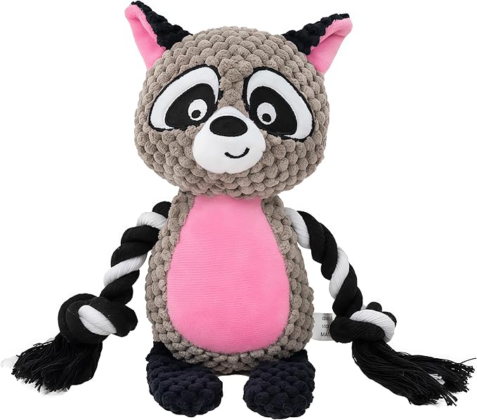 Plush Raccoon Dog Toy with Rope Arms, Squeaky Interactive Pet Toy, for Small & Medium Dogs