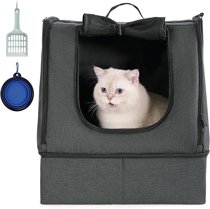 apollo walker Portable Cat Travel Litter Box with Zipped Waterproof Bag,No Collapse with Hard Base Insert at Bottom, No Leakage, No Smell, Easy to Carry, Easy to Use in Hotels, Car Black