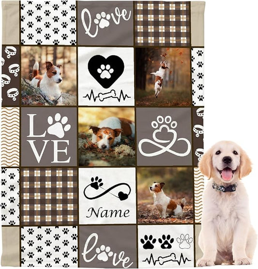 Personalized Pet Blanket Custom Pet Blanket Name Photo Personalized Puppy Pet Blanket Gift for Dogs Cats Lovers Mom Dad Soft Cozy Fleece Throw Blanket for Bed Sofa Travel Small 50"x40" for Kids