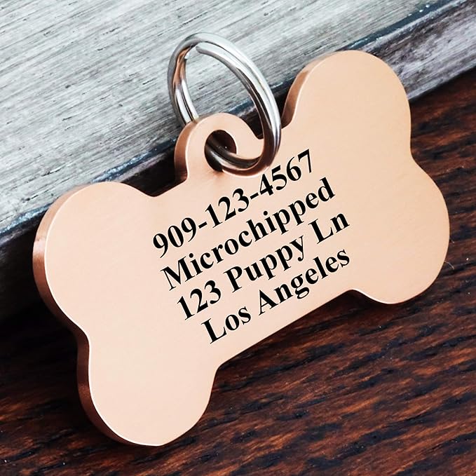 Ultra Joys Custom Personalized Dog ID Tag - Brushed Stainless Steel Bone, Rose Gold, Large