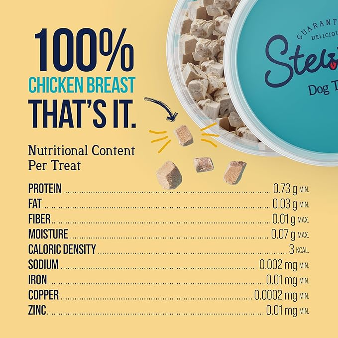 Stewart Chicken Breast Dog Treats, 3 oz, ~55 Pieces, Freeze Dried Raw, Single Ingredient, 74% Protein Training Treats or Meal Topper in a Resealable Tub, Grain Free, Gluten Free