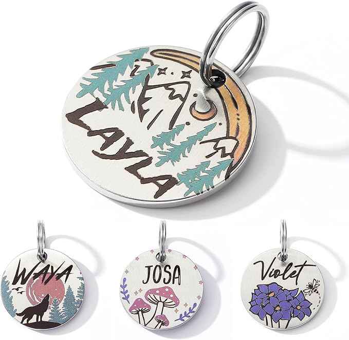 Colorful Dog Tags Personalized, Engraved Dog Tags with Colored Printing for Pets, Dog Name tag with deep Engraving, Custom pet ID Tags, Customizable cat Collar Holder tag (Meteor)