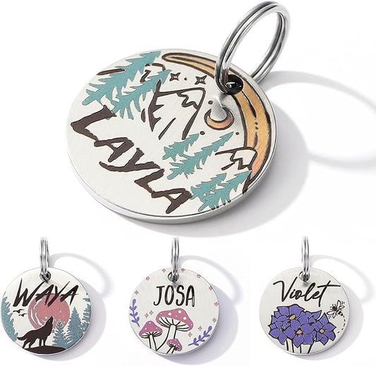 Colorful Dog Tags Personalized, Engraved Dog Tags with Colored Printing for Pets, Dog Name tag with deep Engraving, Custom pet ID Tags, Customizable cat Collar Holder tag (Meteor)