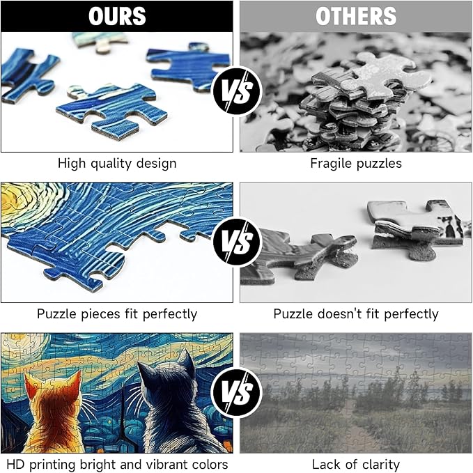 Cat Jigsaw Puzzle 1000 Pieces for Adults – Van Gogh Starry Night Art Puzzles, Difficult 1000 Piece Puzzle with Letters on Back, Premium Chunky Paper Fit, Gift for Game Night, Travel, Birthday