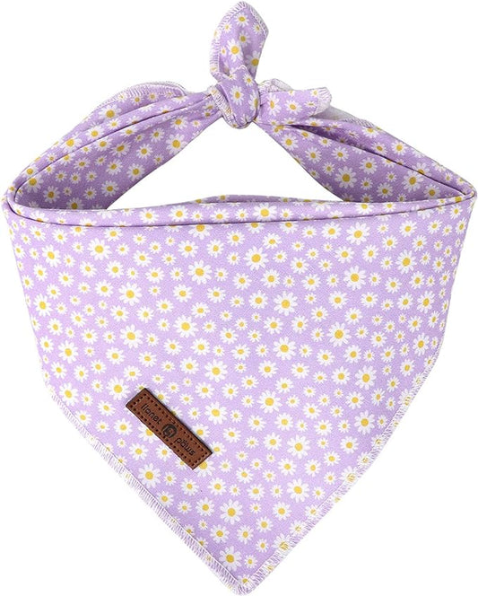 Lionet Paws Spring Daisy Dog Bandana Washable Cotton Handkerchief Scarf Triangle Bandana for Small Medium Large Dogs Girl Boy