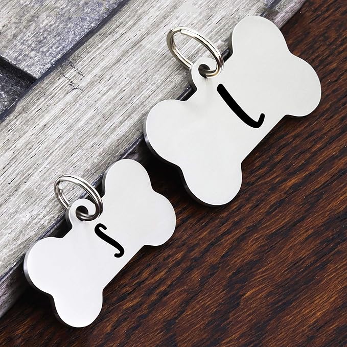 Ultra Joys Custom Personalized Dog ID Tag, Brushed Stainless Steel Bone Dog Tag, Silver, Large