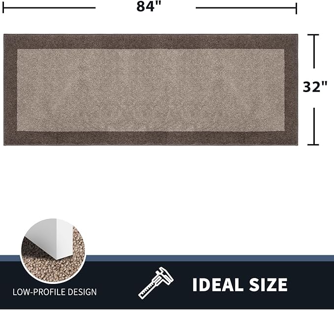 PURRUGS Dirt Trapping Door Mat 32" x 84", Non-Slip/Skid Machine Washable Entryway Rug, Shoes Scraper, Throw Rug, Super Absorbent Area Rug for Muddy Wet Shoes and Paws, Beige & Grayish Brown
