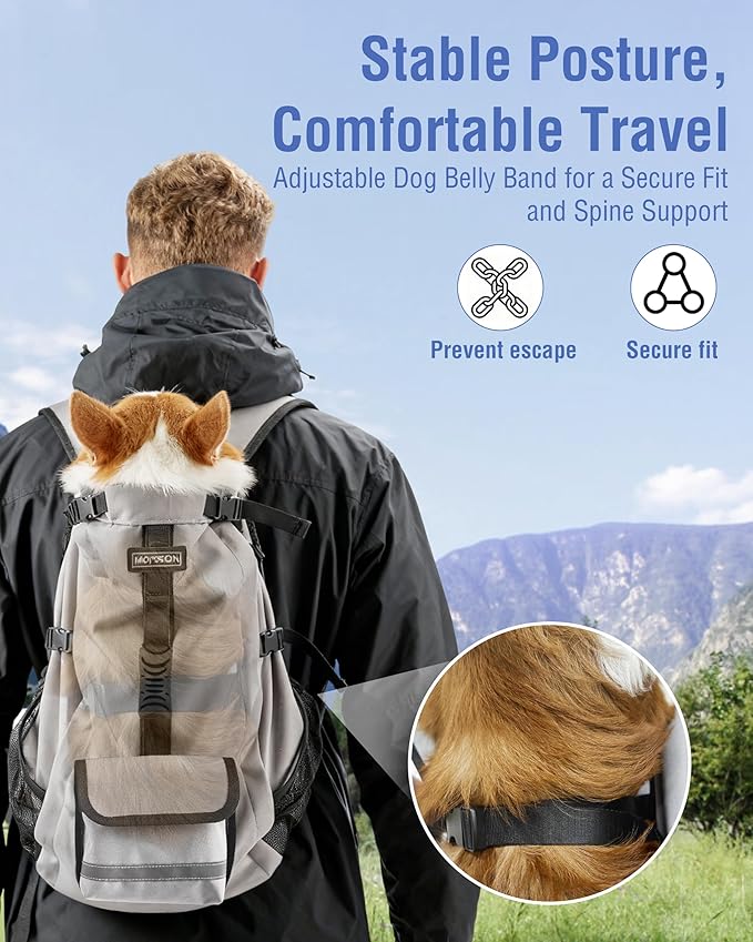 Dog Backpack for Small & Medium Dogs - Adjustable Pet Carrier for Travel & Hiking, Hands-Free Puppy Backpack with Storage Pockets, Breathable Mesh, Reflective Strips & Non-Slip Handle