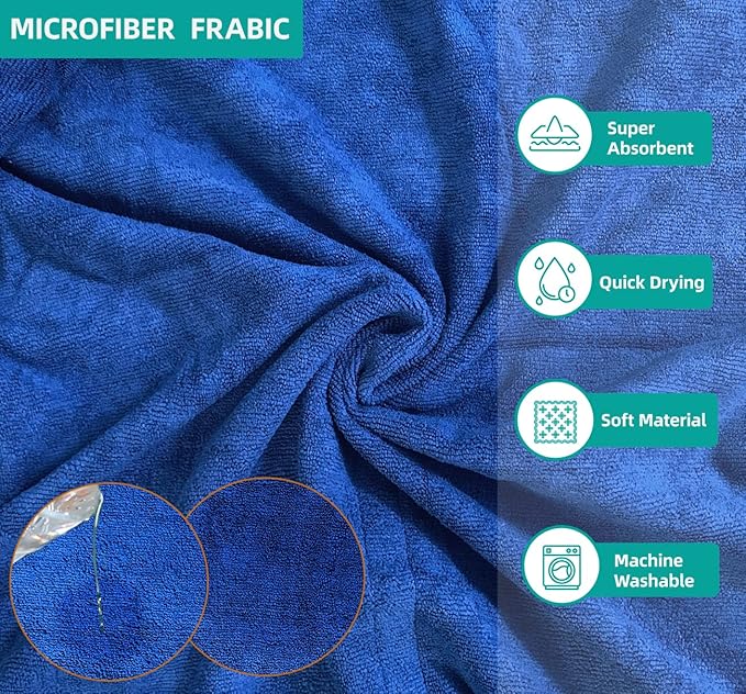 Dog Drying Coat Bathrobe Towel, Microfibre Material Fast Drying Super Absorbent Dog Bath Robe, Pet Quick Drying Moisture Absorbing with Adjustable Collar and Waist