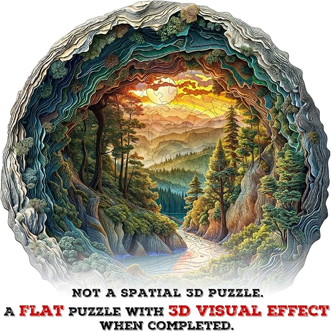 Wooden Puzzle for Adults-3D Vision Effect Cave Forest Wooden Puzzle Unique Shape Advanced Wooden Jigsaw Puzzle for Adult, Wood Puzzles,Challenge Wooden Jigsaw Puzzle (11.4 * 11.3in-200pcs)