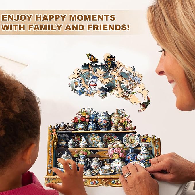 KAAYEE Wooden Puzzles for Adults, Porcelain Treasures Jigsaw Puzzles, 100 Piece Unique Shape Puzzle, Creative Gifts for Adults/Friends/Family, Family Game，Wall Decor(7.7 * 7.7in)