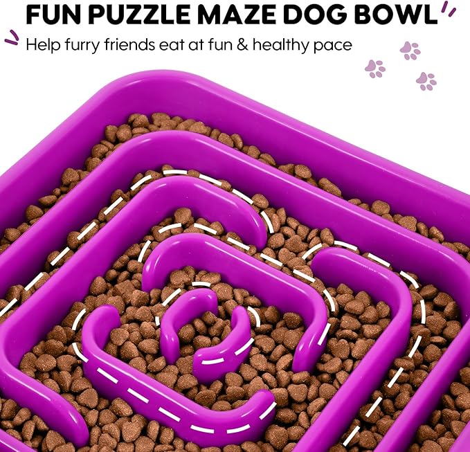 TOBYTO Slow Feeder Dog Bowls for Large Medium Breed, Anti-Choking Pet Slow Feeding Food Bowl, Non Slip Maze Puzzle Dog Feeder Bowl Prevent Bloating,Purple