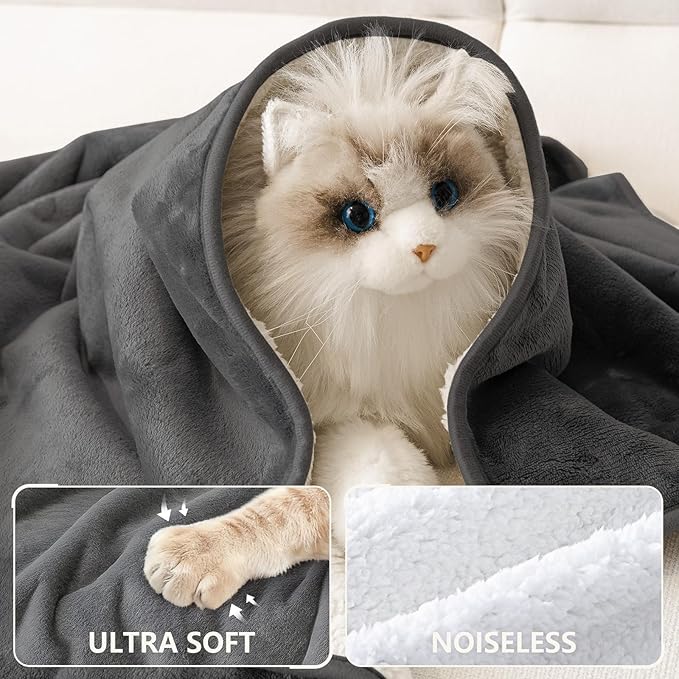 Smiry Waterproof Dog Bed Blanket, Leakproof Pet Throw Blanket for Bed Couch Sofa, Reversible Sherpa Fleece Furniture Protector Cover for Small Medium Large Dogs Cats (Dark Grey, 40x57 inches)
