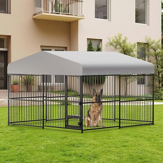10x10x6 FT Large Dog Kennel Outside, Heavy-Duty Outdoor Cage with Roof and Lock,Covered Outside Kennel,for Medium and Large Dogs,Easy Assembly