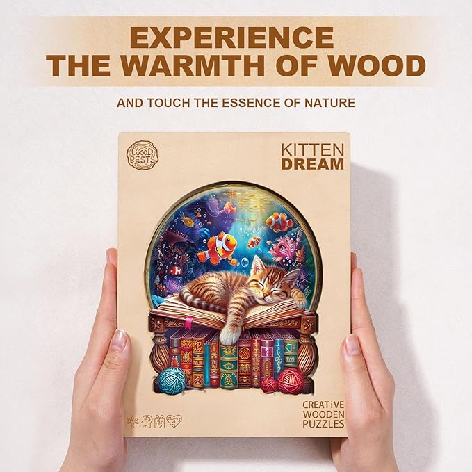KAAYEE Wooden Puzzles for Adults, Kitten Dream Puzzles, 250 Piece Unique Animal Shape Puzzle, Cat Wood Puzzle for Adults, Creative Gifts for Cat Lover/Friends/Family, Home Decor(13.4 * 11.5in)