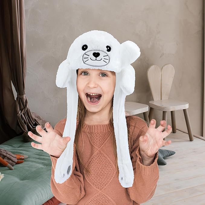 Animal Hat with Ears Moving Jumping Pop Up Beating Hat Plush Holiday Cosplay Dress Up Funny Gift for Kids