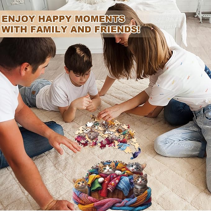 KAAYEE Wooden Puzzles for Adults, Colorful Fabric Cat 255 Piece Unique Animal Shape Puzzle, Cat Wood Puzzle for Adults, Creative Gifts for Friends/Family(13.4 * 12.8in)