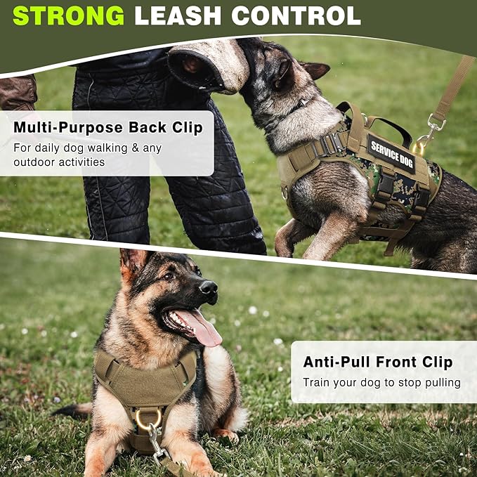WINSEE Service Dog Vest Harness for Large Dog, Tactical Working MOLLE Vest with 10 Pet Patches, No Pull Heavy Duty Harness for Training Walking